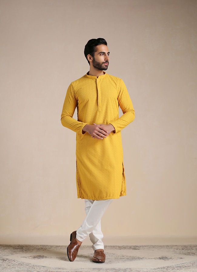 Aspen Gold Yellow Chikankari Kurta Set image number 0